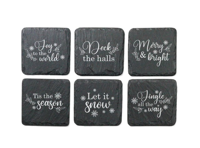 welsh slate christmas coaster set with festive quotes